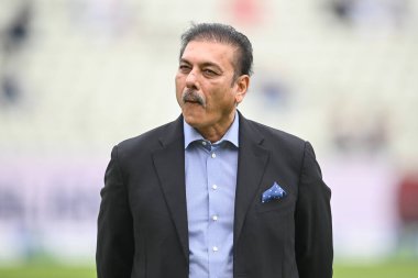 Ravi Shastri sky commentator on the pitch ahead of the game