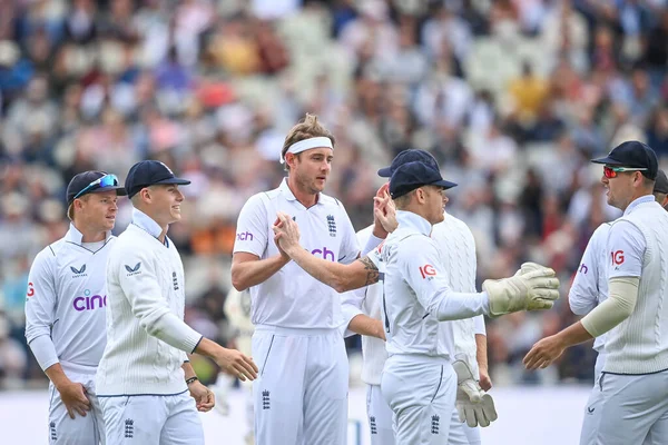 Stuart Broad England Celebrates Taking Wicket Cheteshwar Pujara India Caught — Foto Stock