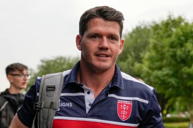 Lachlan Coote #1 of Hull KR arrives at the JJB Stadium 