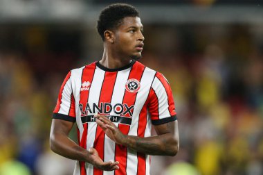 Rhian Brewster #7 of Sheffield United claps the travelling fans 