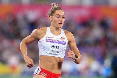 Holly Mills of England on her way to winning the 800m race in the Womens Heptathlon 