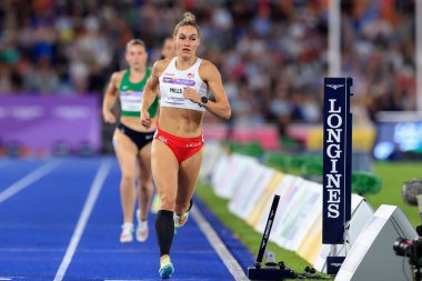 Holly Mills of England on her way to winning the 800m race in the Womens Heptathlon 