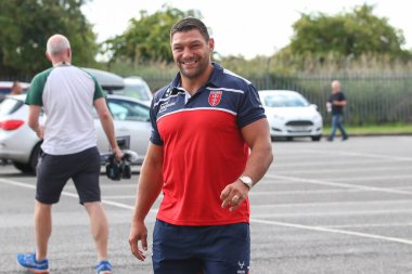 Ryan Hall #5 of Hull KR arrives at Sewell Group Craven Park Stadium ahead of tonight's fixture