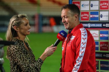A happy Danny McGuire Head Coach of Hull KR is interviewed by Sky Sports Jenna Brooks