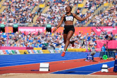 Mariah Toussaint of Dominica performs in the long jump