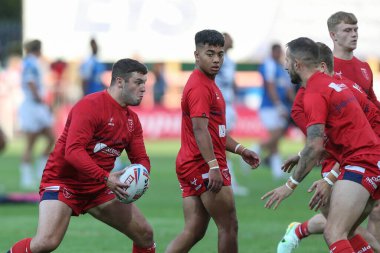 Hull KR players during the pre-game warm up