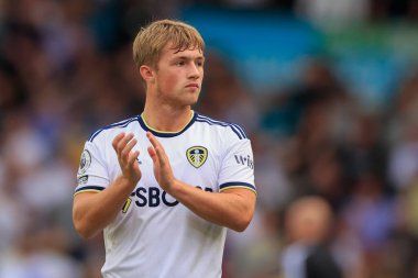 Joe Gelhardt #30 of Leeds United applauds the fans at the end of the game