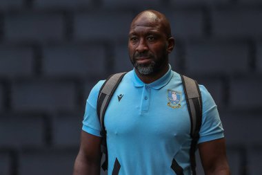 Darren Moore manager of Sheffield Wednesday arrives at the game prior to kick off