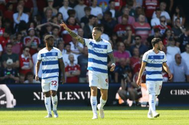 Lyndon Dykes #9 of QPR celebrates his goal to make it 3-0