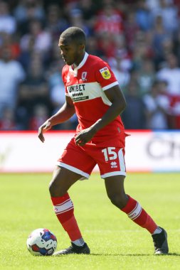 Anfernee Dijksteel #15 of Middlesbrough on the ball 