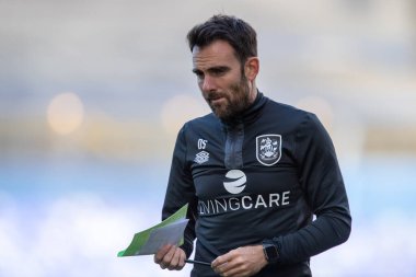 Danny Schofield manager of Huddersfield Town arrives at St. Andrew's Stadium ahead of this evening's game 