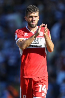 Tommy Smith #14 of Middlesbrough acknowledges the travelling fans at the final whistle