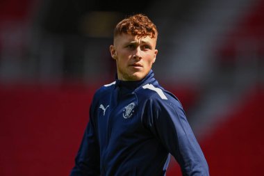 Sonny Carey #16 of Blackpool arrives at the bet365 Stadium, Home of Stoke City
