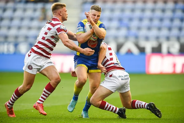 George Williams Warrington Wolves Tackled Harry Smith Morgan Smithies Wigan — Foto Stock