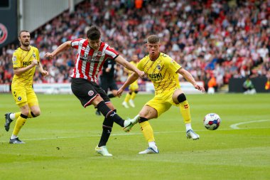 Anel Ahmedhodzic #15 of Sheffield United attempts a shot on goal