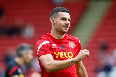 John Egan #12 of Sheffield United warms up before the game