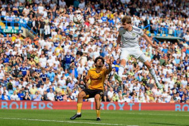 Patrick Bamford #9 of Leeds United makes a header on goal 