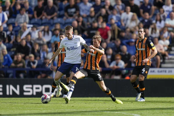 Jacob Greaves Hull City Competes Ball Emil Riis Jakobsen Preston — Stockfoto