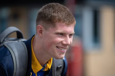 Morgan Gannon #21 of Leeds Rhinos arrives at Headingley Stadium ahead of today's game 