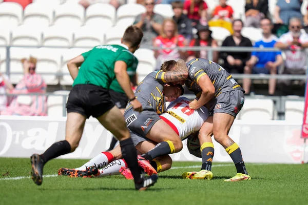 Curtis Sironen #16 of St Helens touches down for his sides first try of the match