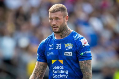 Zak Hardaker #33 of Leeds Rhinos during the pre match warm up 