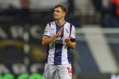 Jayson Molumby #14 of West Bromwich Albion applauds the home fans after the final whistle