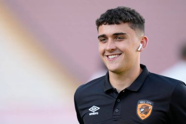 Callum Jones #28 of Hull City inspects the pitch before the game 