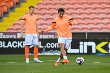 Kenny Dougall #12 of Blackpool during the pre-game warmup