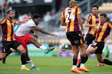 Mallik Wilks #20 of Hull City drives a shot at the Bradford City goal