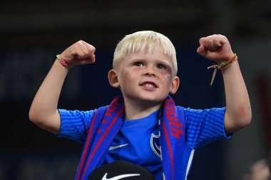 Young Portsmouth Supporter celebrate their 0-3 win at the end of the game