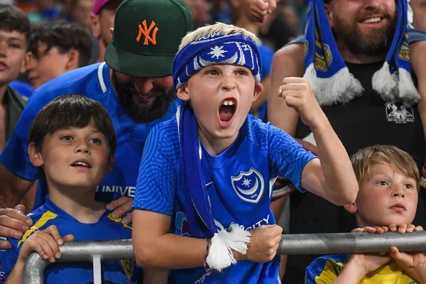 Young Portsmouth Supporter Celebrate Win End Game — Fotografia de Stock
