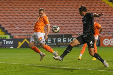 Shayne Lavery #19 of Blackpool just fails to connect with the ball infant of goal