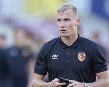 Callum Jones #28 of Hull City inspects the pitch before the game 