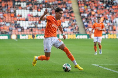 Theo Corbeanu #25 of Blackpool in action during the game