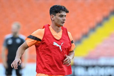 Charlie Patino #28 of Blackpool during the pre-game warmup