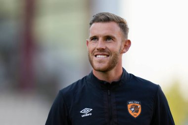 Callum Elder #3 of Hull City inspects the pitch before the game 