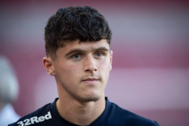 Ryan Giles #3 of Middlesbrough watches the pre match warm up from the dug out 