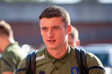 Liam Roberts #23 of Middlesbrough arrives at The Riverside Stadium ahead of this evening's game 
