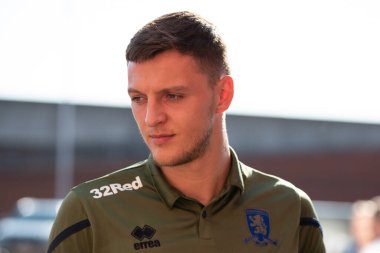 Dael Fry #6 of Middlesbrough arrives at The Riverside Stadium ahead of this evening's game 