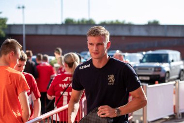Marcus Forss #21 of Middlesbrough arrives at The Riverside Stadium ahead of this evening's game 