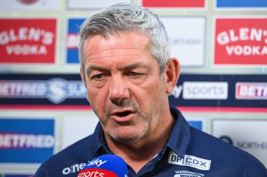 Daryl Powell Head Coach of Warrington Wolves during the pre match interview