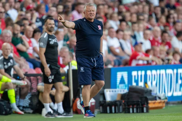 Frustrated Chris Wilder Manager Middlesbrough Gestures Reacts Game —  Fotos de Stock