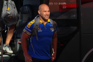 Bodene Thompson #19 of Leeds Rhinos arrives at Sewell Group Craven Park ahead of this evening fixture