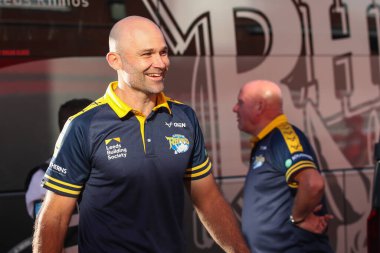 Rohan Smith Head Coach of Leeds Rhinos arrives at Sewell Group Craven Park ahead of this evening fixture