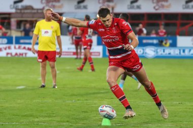 Frankie Halton #27 of Hull KR takes a conversion kick