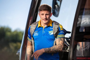 Liam Sutcliffe #4 of Leeds Rhinos arrives at The Sewell Group Craven Park Stadium ahead of this evening's game 