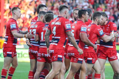 Matt Parcell #9 of Hull KR celebrates his try 