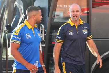 Rohan Smith Head Coach of Leeds Rhinos arrives at Sewell Group Craven Park ahead of this evening fixture