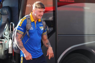 Liam Sutcliffe #4 of Leeds Rhinos arrives at Sewell Group Craven Park ahead of this evening fixture