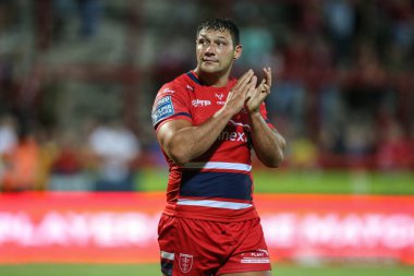 Ryan Hall #5 of Hull KR applauds the Hull KR fans